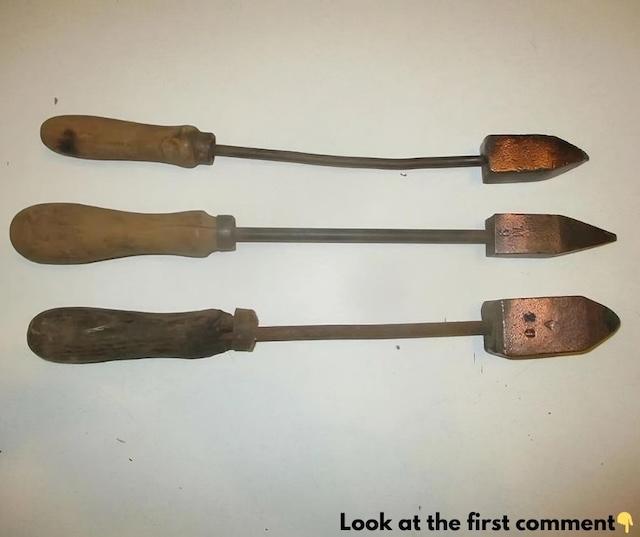These vintage soldering irons were a staple in workshops before electric models became standard